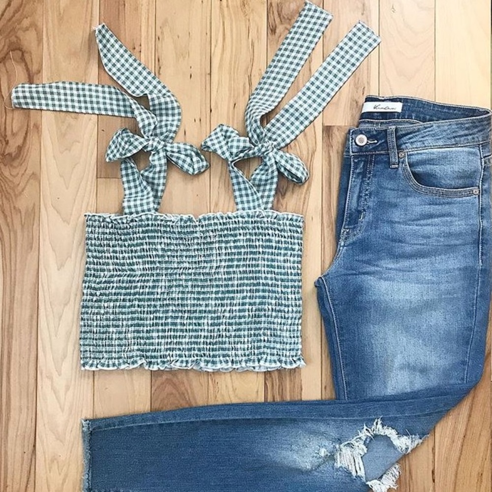 NWT Gingham Tie Top